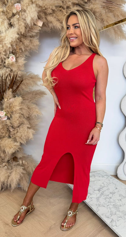 BASIC SPLIT DRESS 8779 RED