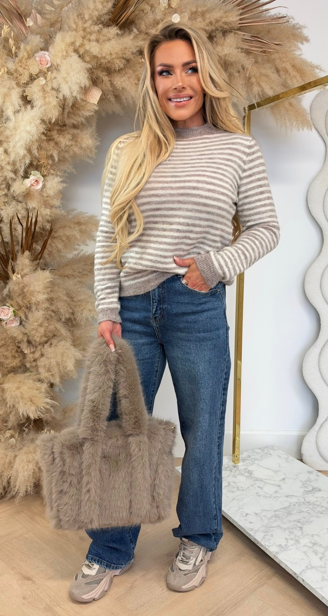 DAISY STRIPE SWEAT BEIGE