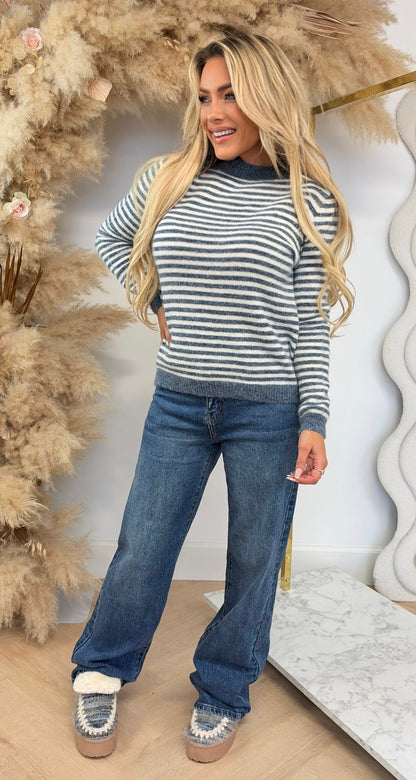 DAISY STRIPE SWEAT GREY