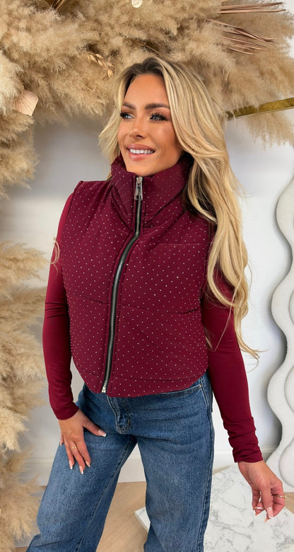 PUFFER GLITTER BODYWARMER BORDEAUX