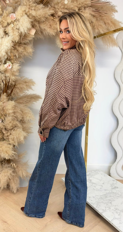 SAAR PLAID BOMBER BORDEAUX