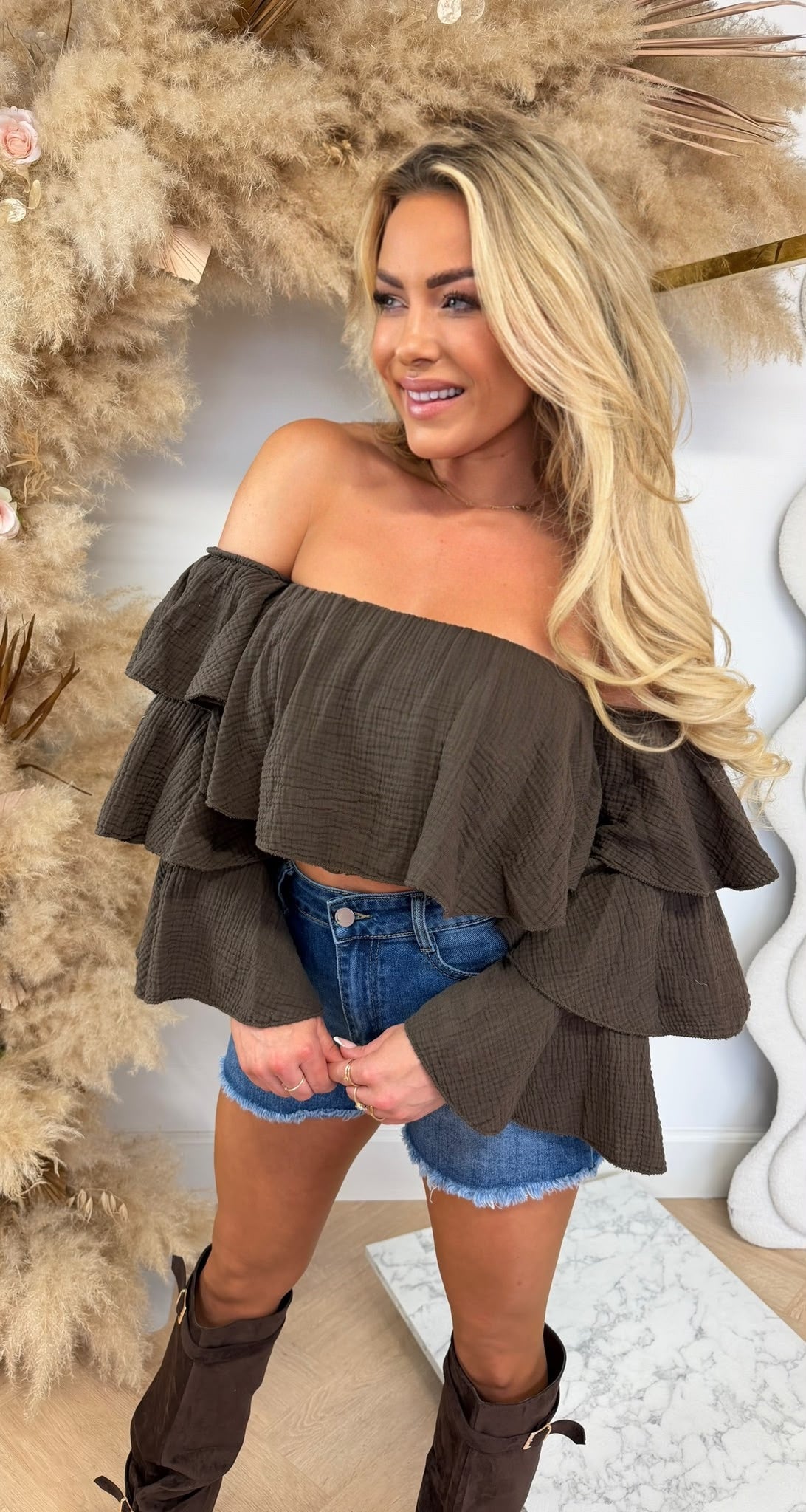 COTTON RUFFLE TOP CHOCO