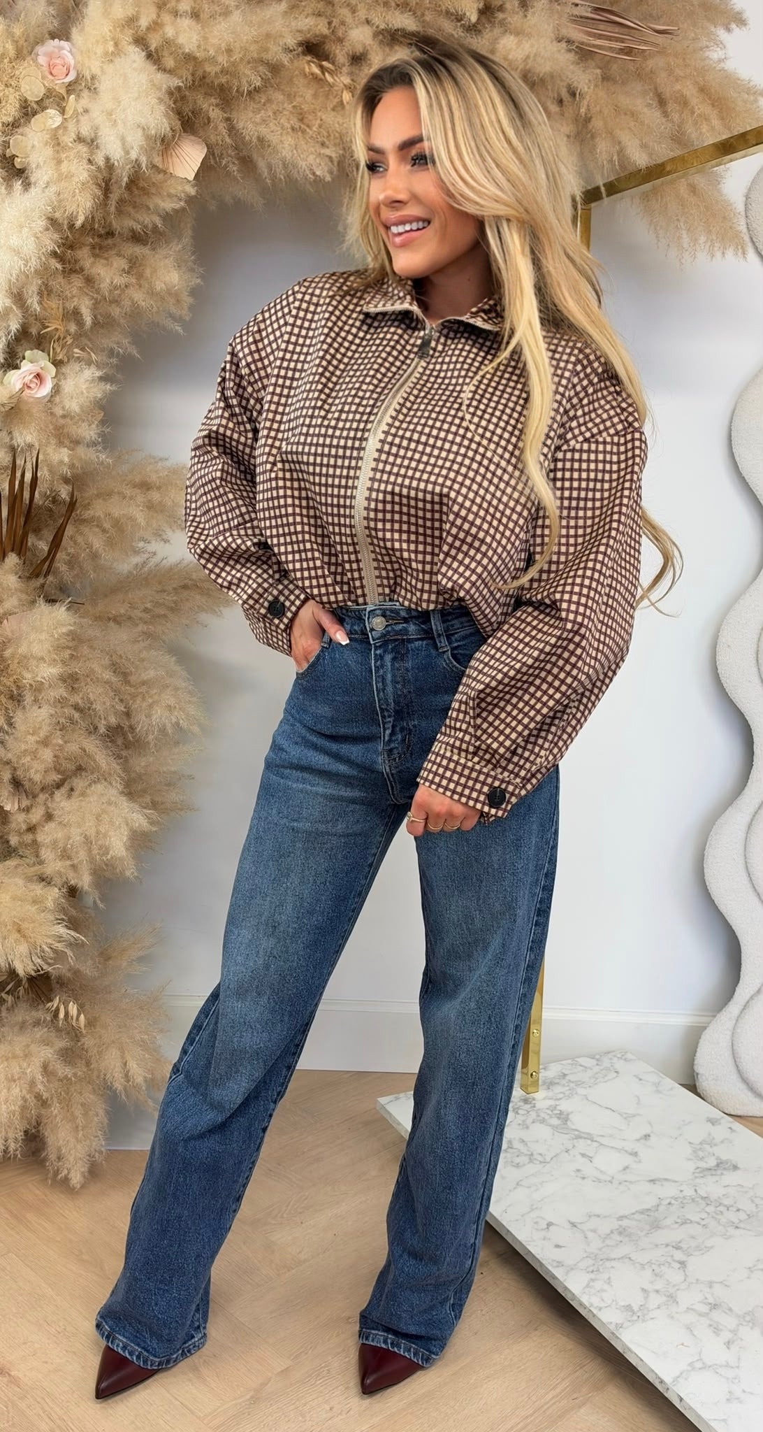 SAAR PLAID BOMBER BORDEAUX