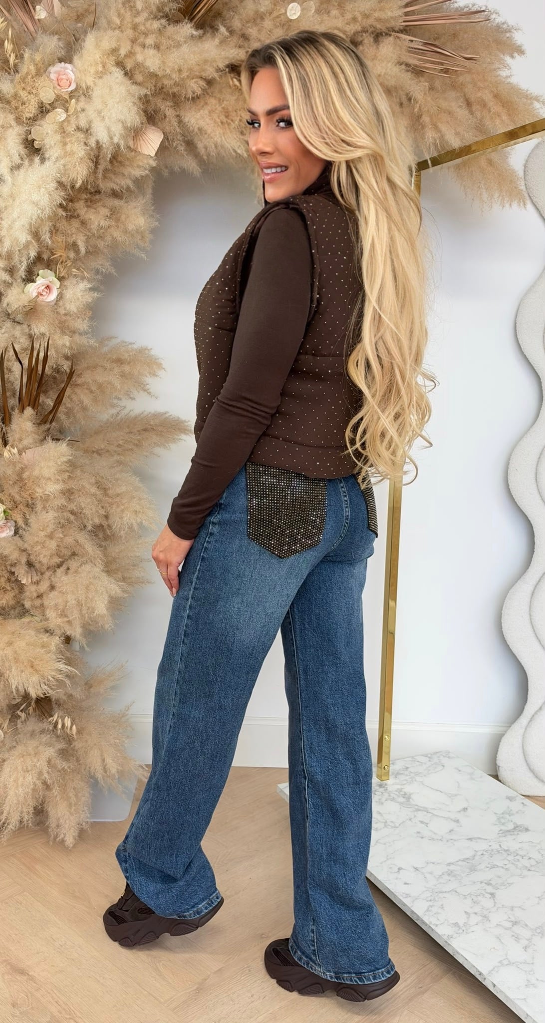 PUFFER GLITTER BODYWARMER CHOCO