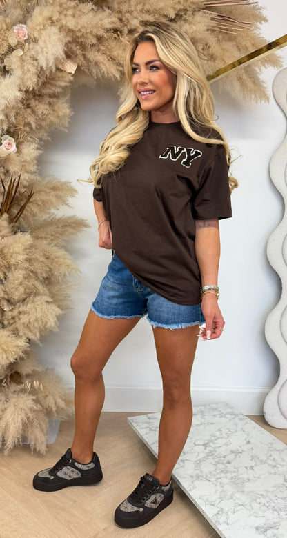 NY TEDDY TEKST SHIRT 7495 CHOCO