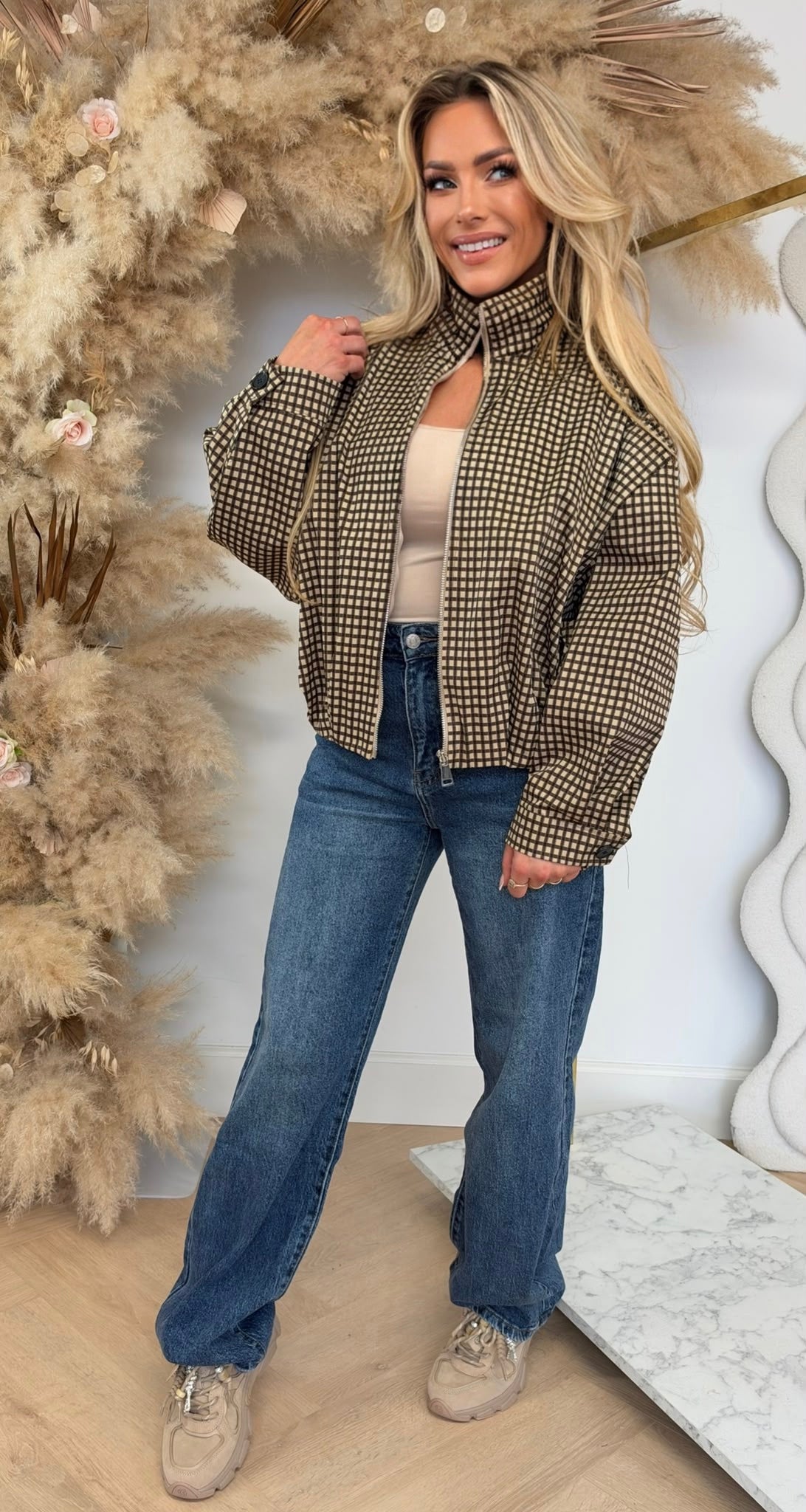 SAAR PLAID BOMBER BROWN