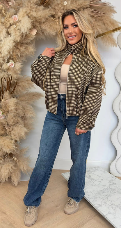 SAAR PLAID BOMBER BROWN