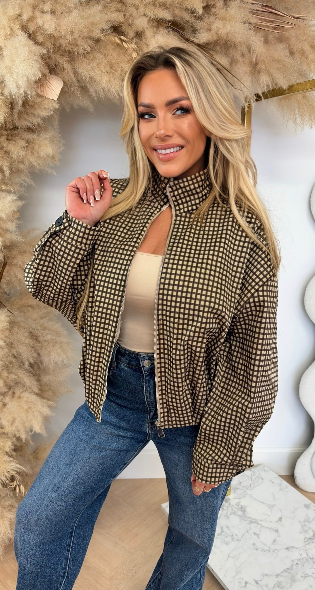 SAAR PLAID BOMBER BROWN