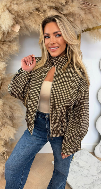 SAAR PLAID BOMBER BROWN