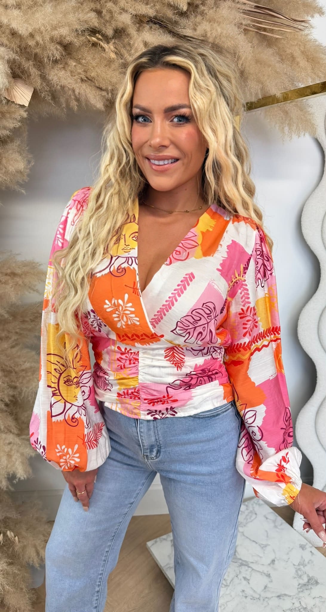 SUN PRINT TOP 5652 ORANGE/YELLOW/PINK