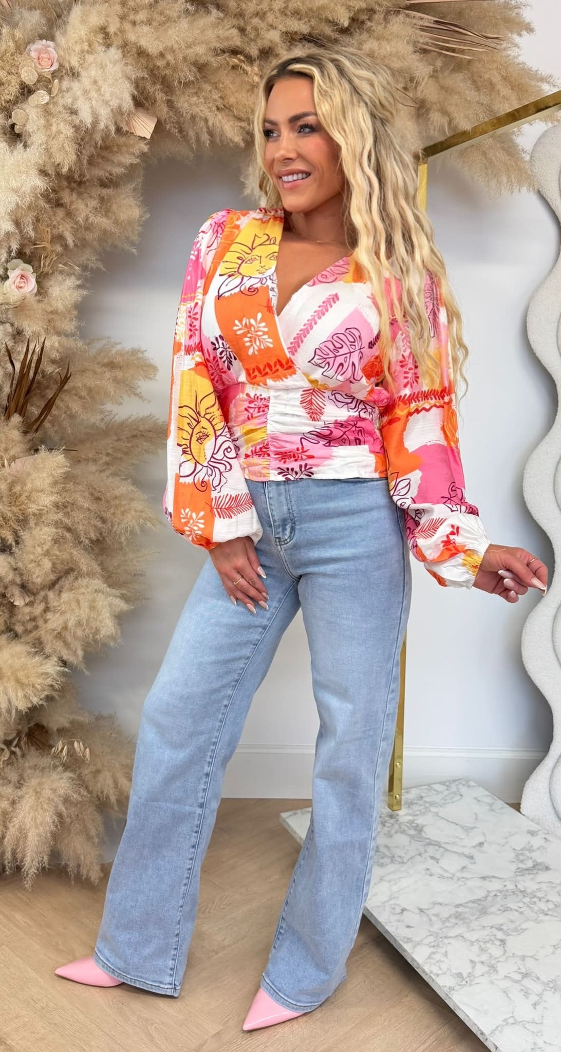 SUN PRINT TOP 5652 ORANGE/YELLOW/PINK