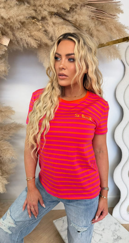ST BARTH STRIPE TEE B601 FUCHSIA/ORANGE