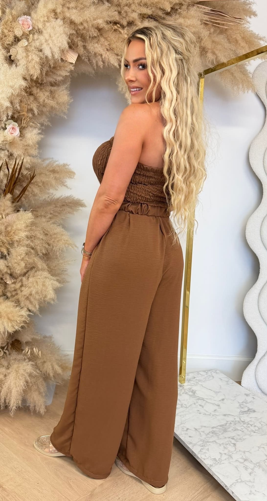 SANDY BELT STRAPLESS JUMPSUIT CAMEL