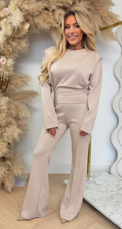 TYRA PADDED SHOULDER SET BEIGE