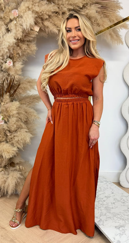 SUMMER VIBE SET TOP + SKIRT TERRACOTA