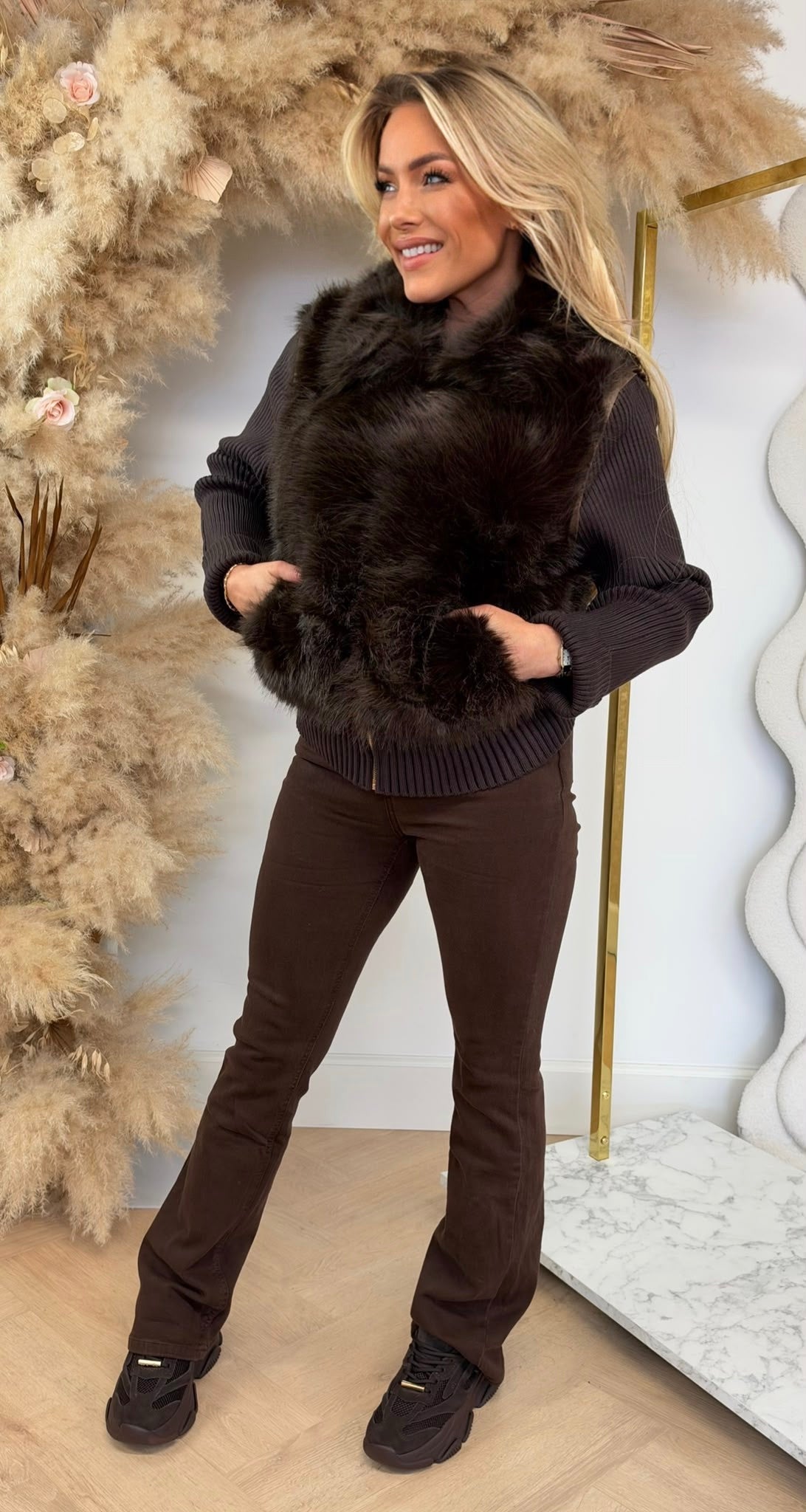 RIB FAKE FUR JASJE 8082 COFFEE