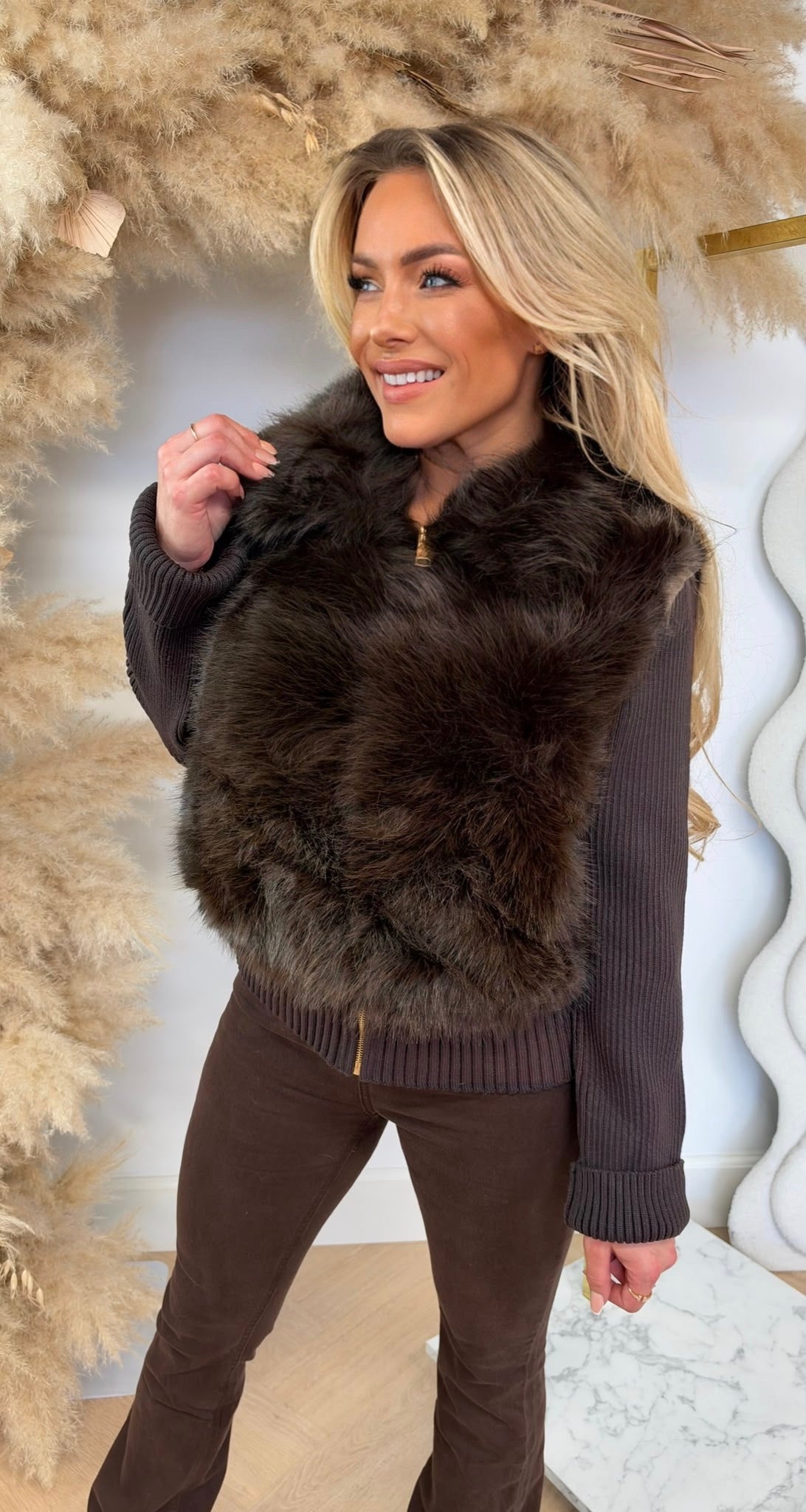 RIB FAKE FUR JASJE 8082 COFFEE
