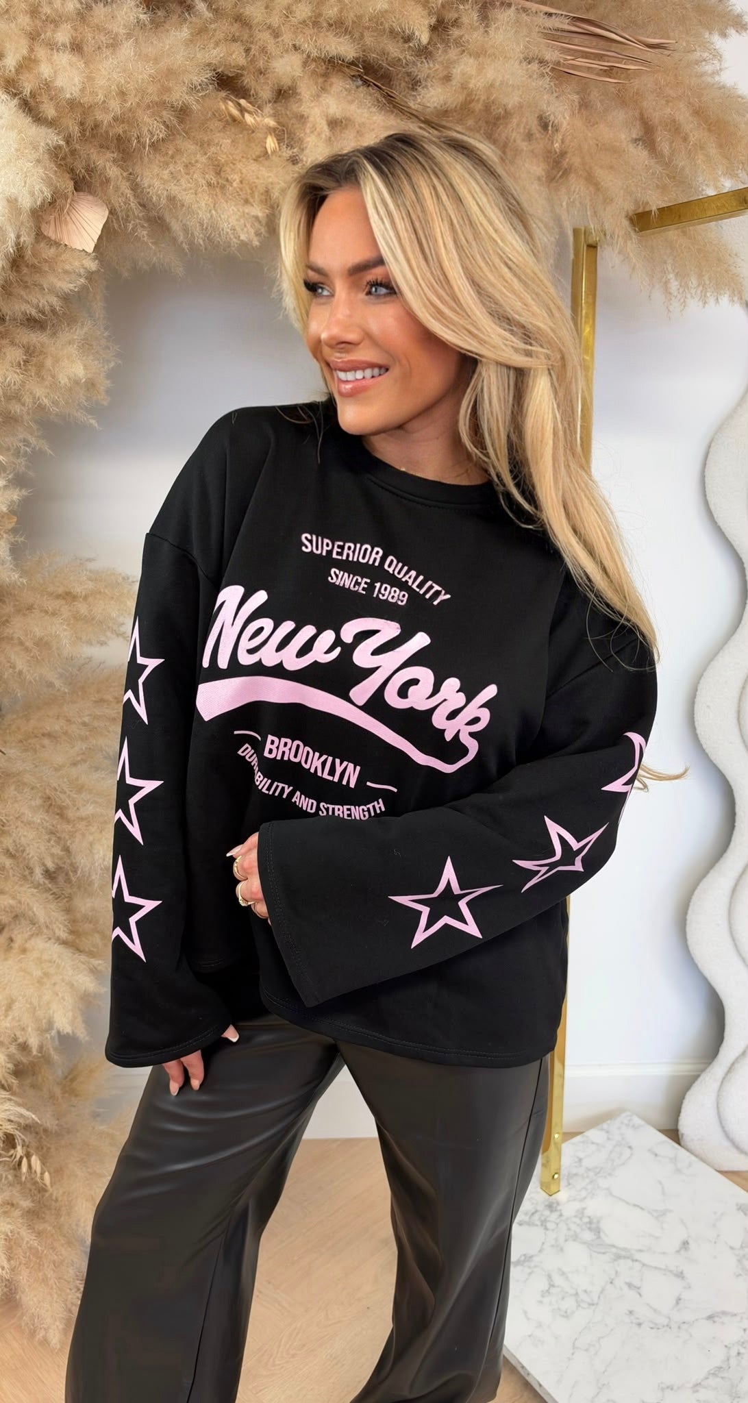NEW YORK STAR SLEEVES OVERSIZED SHIRT BLACK