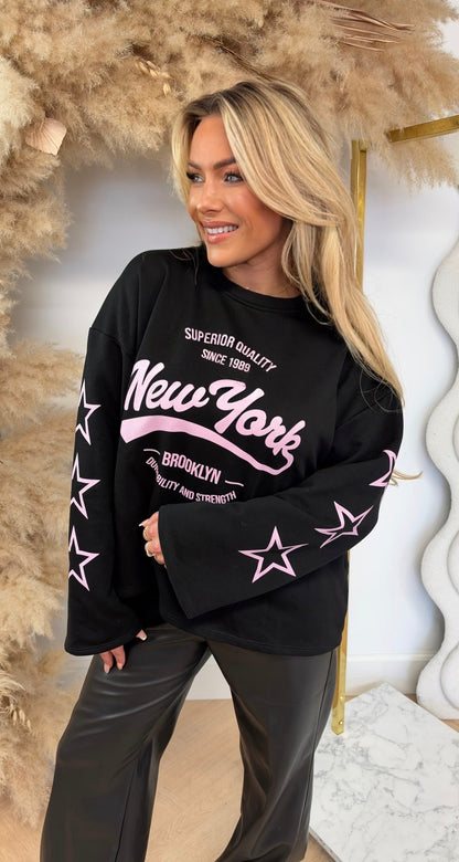 NEW YORK STAR SLEEVES OVERSIZED SHIRT BLACK