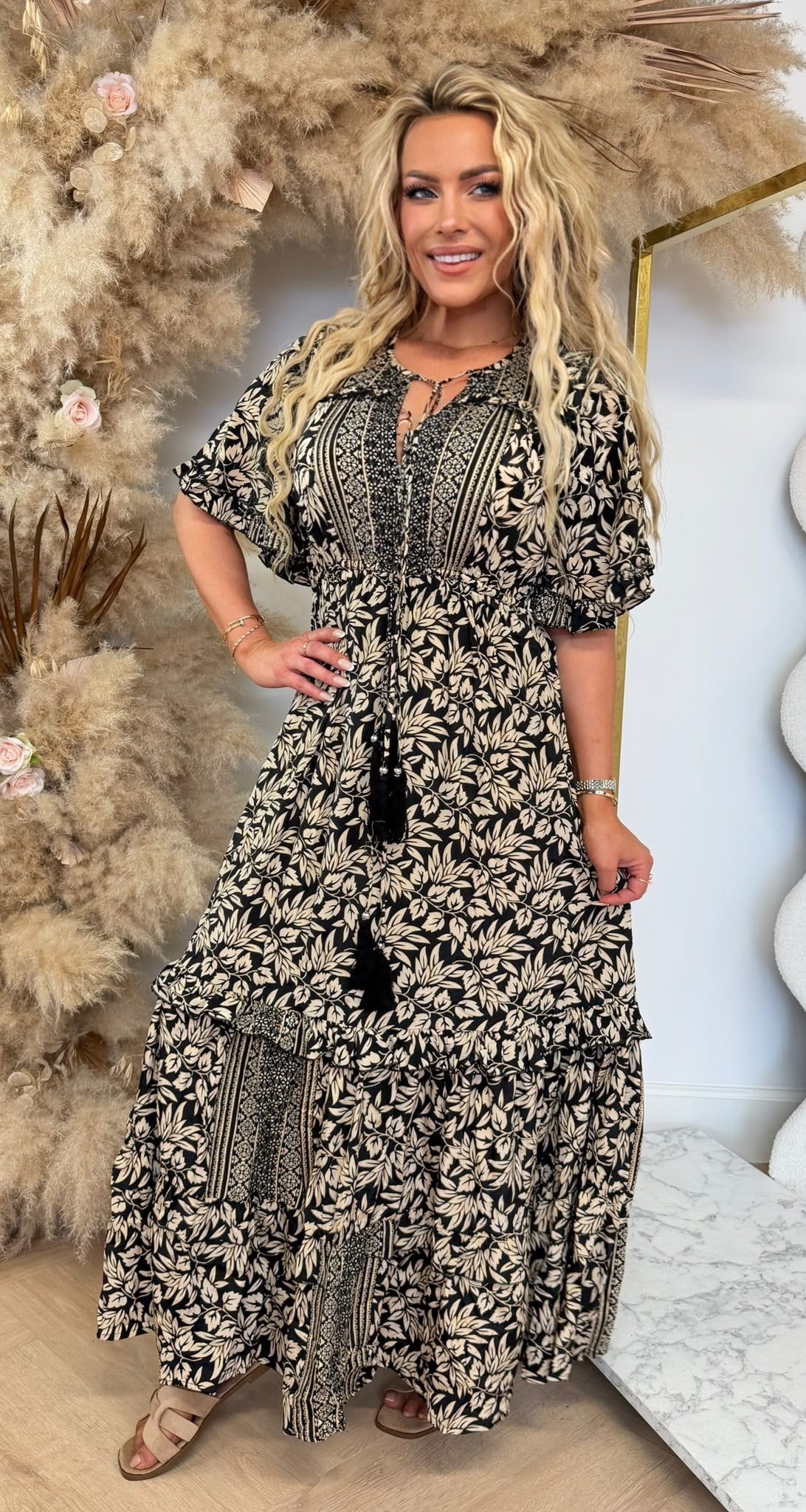 LEAVES MAXI DRESS 7044 BLACK
