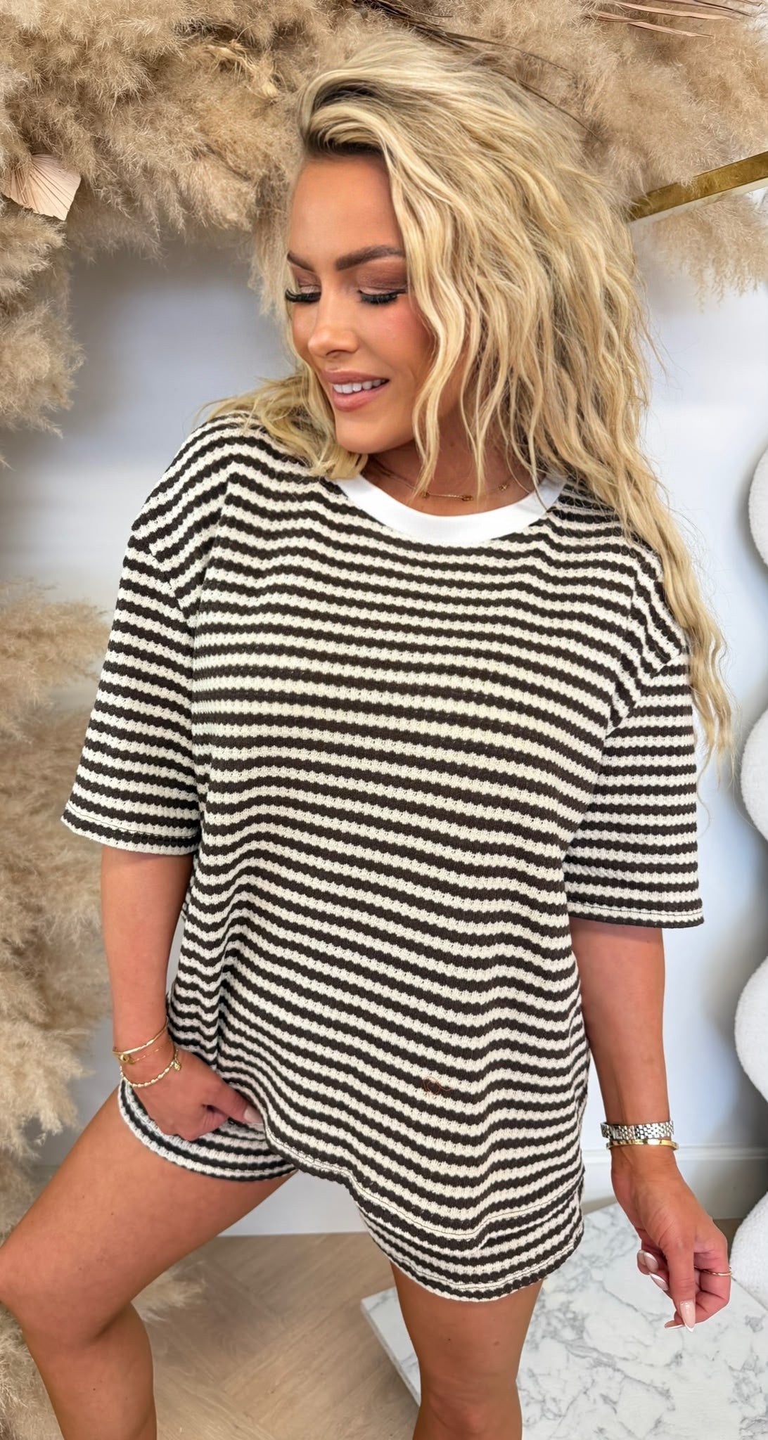 FABIENNE KNITTED STRIPE SET CHOCO