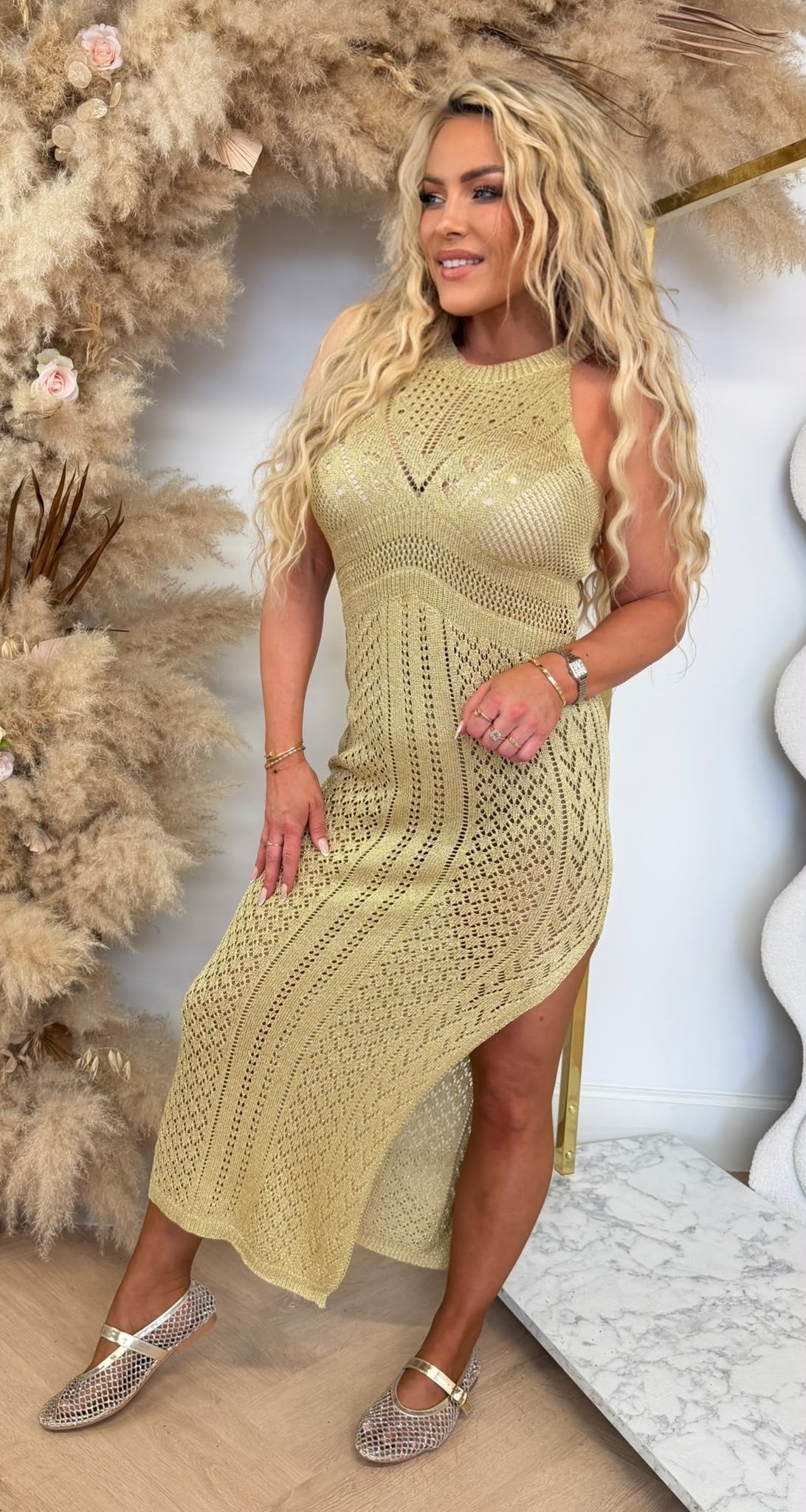 HALTER LUREX DRESS KQ24-01 GOLD
