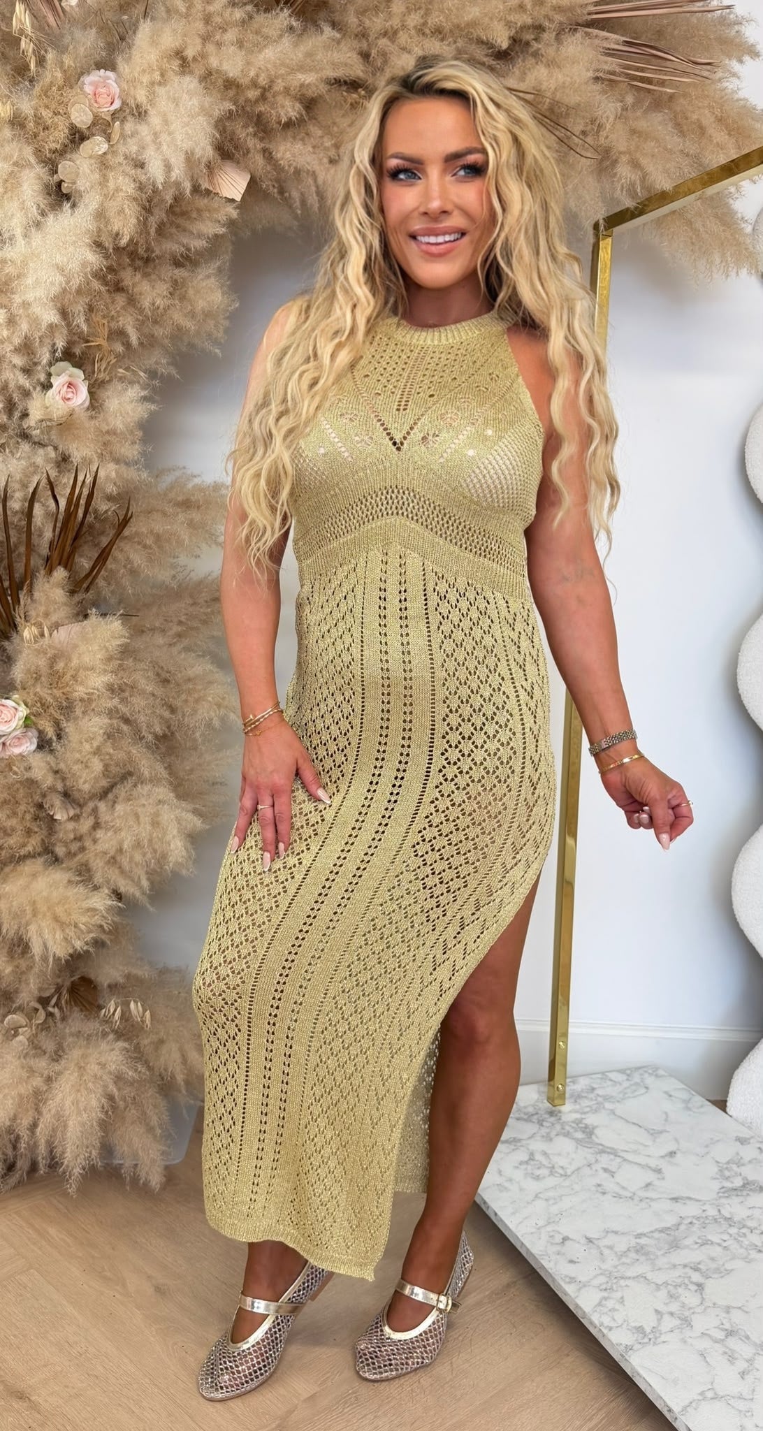 HALTER LUREX DRESS KQ24-01 GOLD