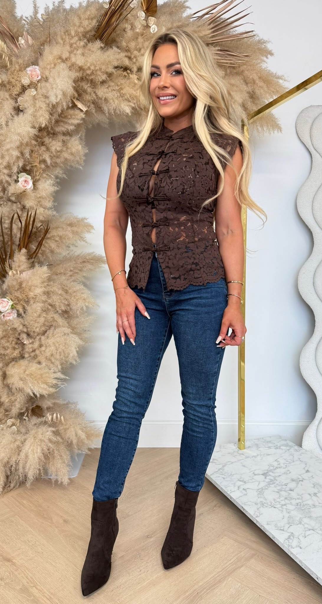 BALMAINATION LACE BLOUSE 885 CHOCO