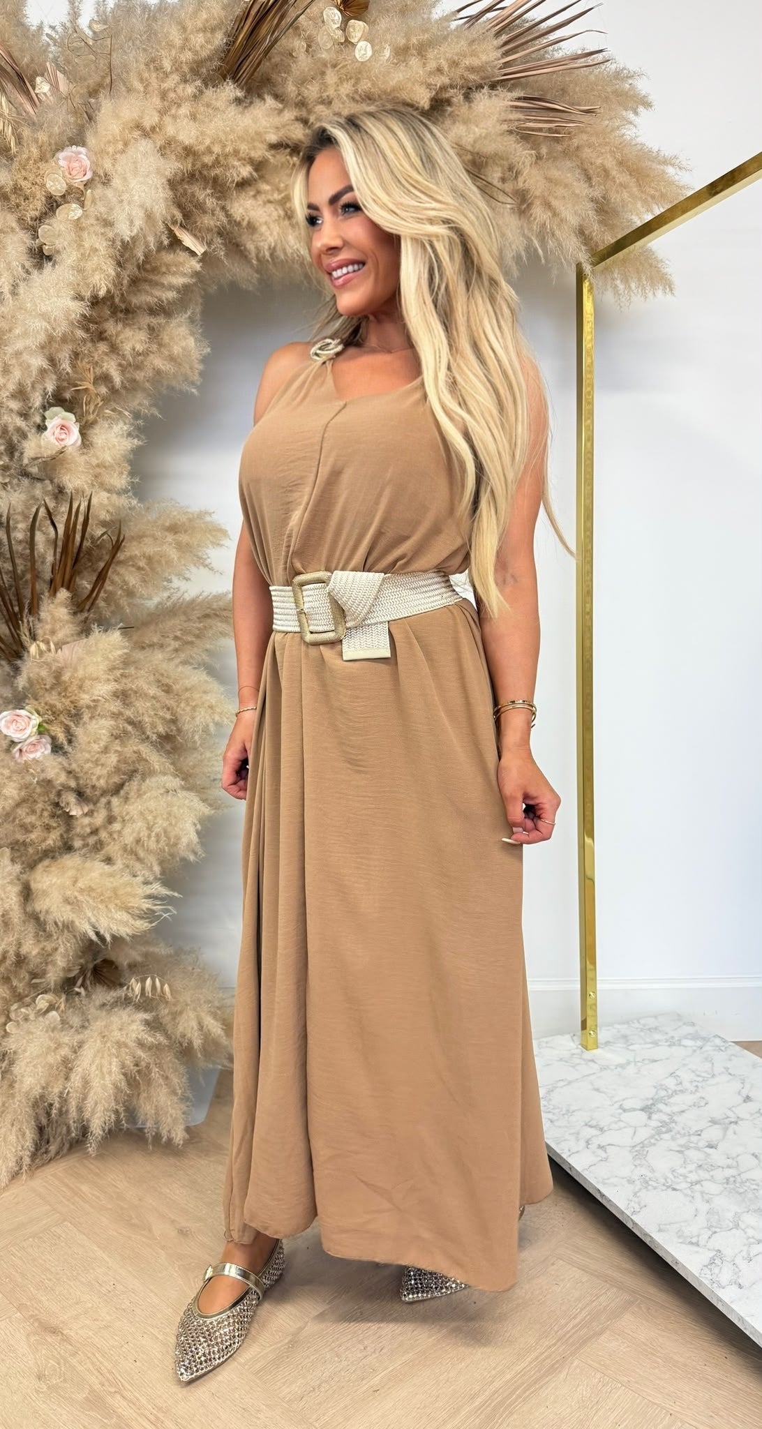 DESIREE CIRCLE GOLD DRESS CAMEL