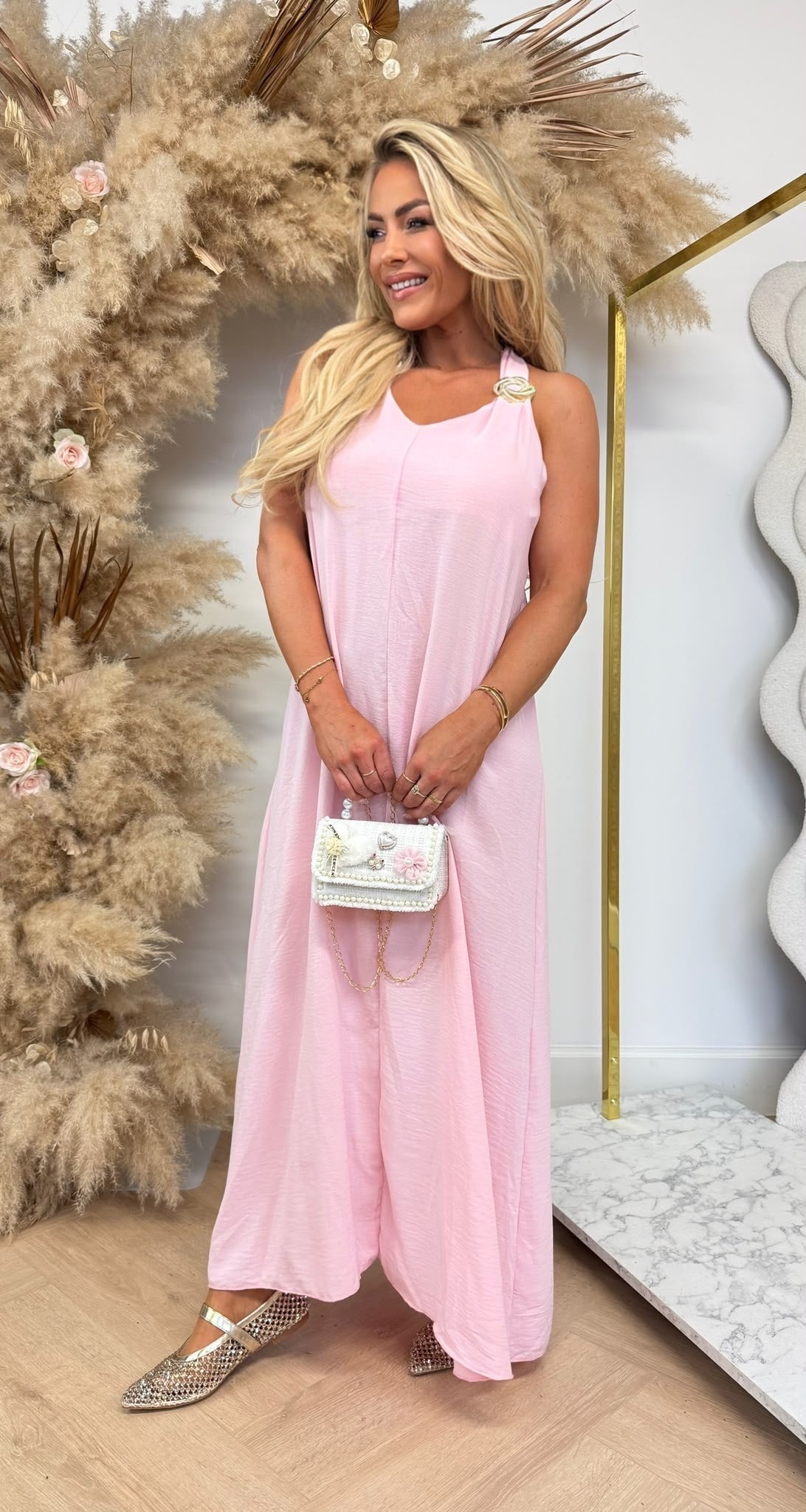 DESIREE CIRCLE GOLD DRESS PINK