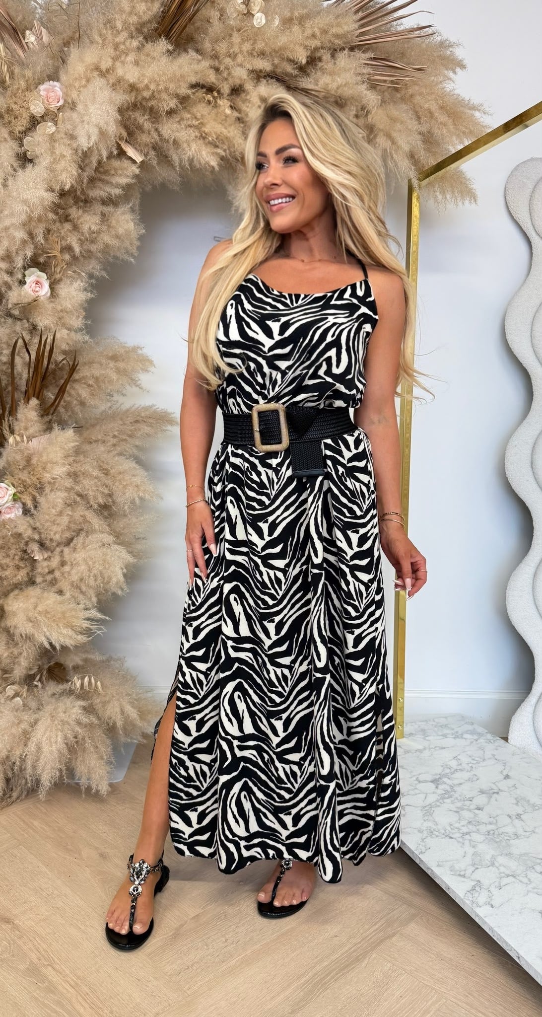 CROSS BACK LONG DRESS ZEBRA