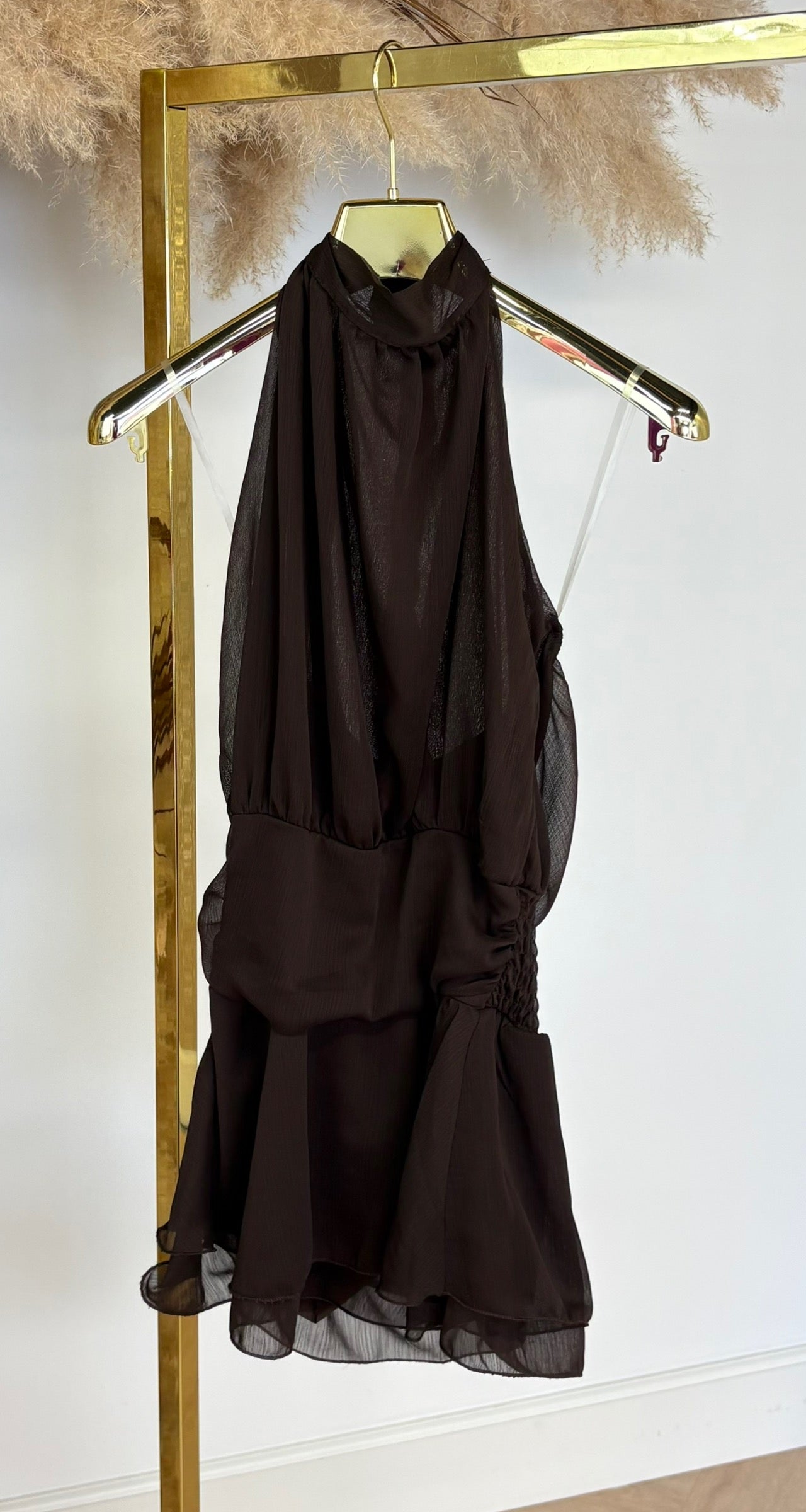 LUNA RUCHED HALTER PLAYSUIT CHOCO