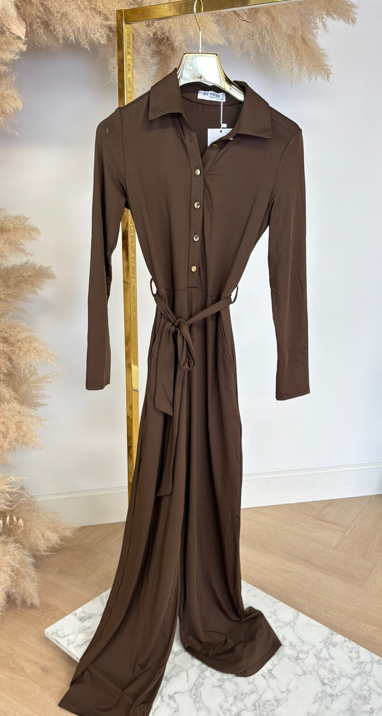 BY SWAN TRAVEL BUTTON JUMPSUIT 9729 CHOCO