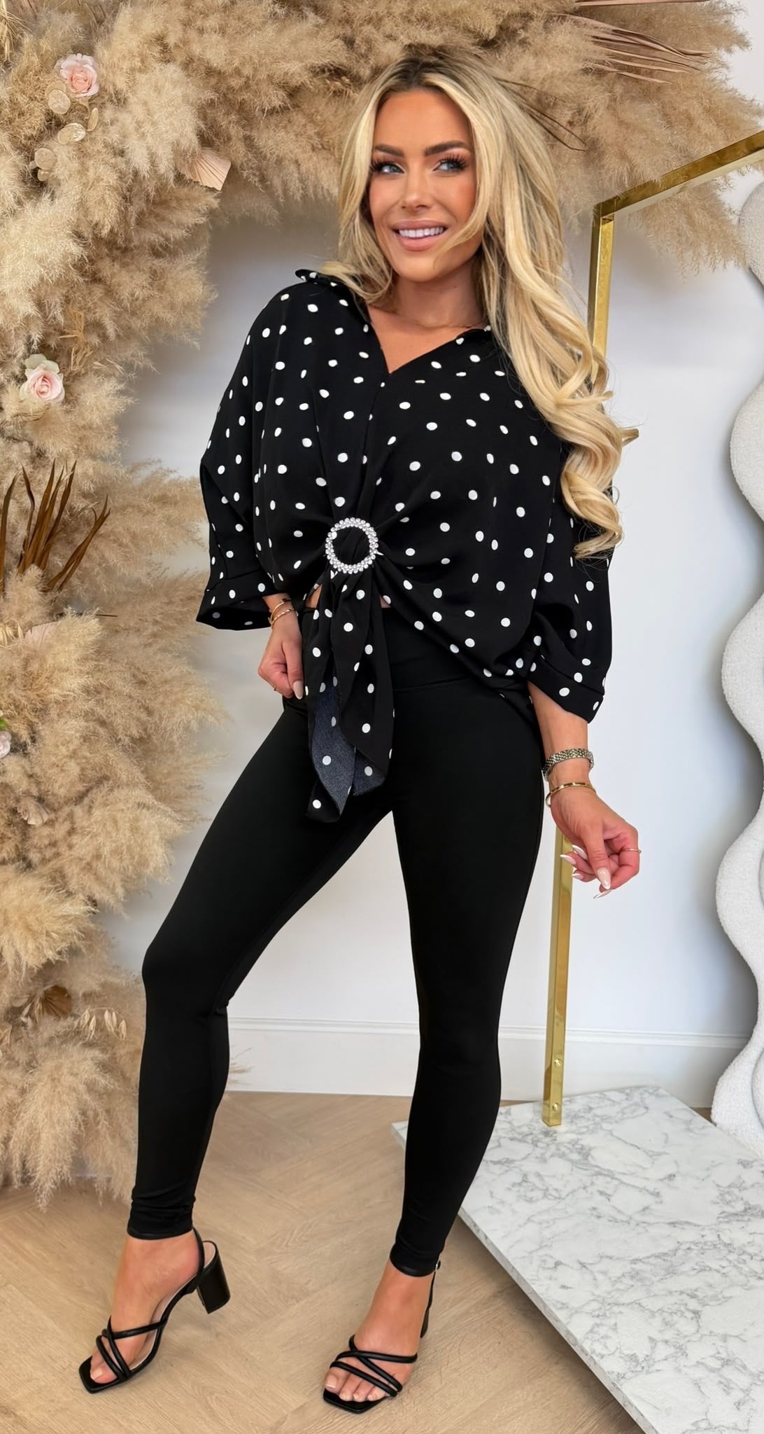 KNOT DETAIL DOTS BLOUSE BLACK