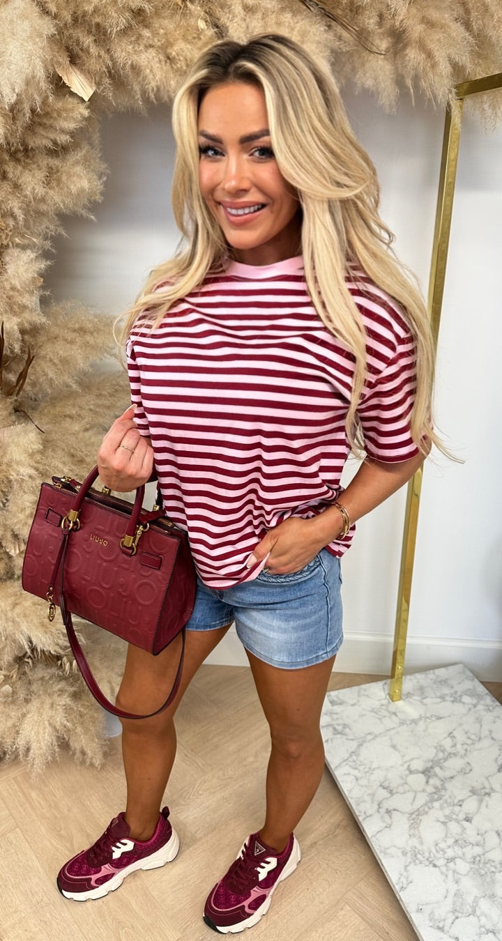 STRIPE TEE 357 BORDEAUX/PINK