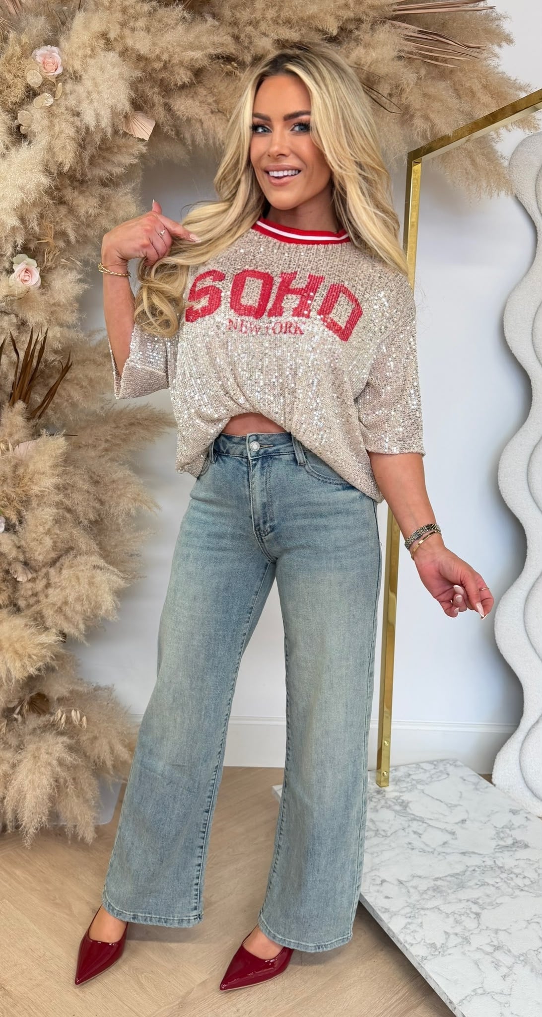SEQUIN SOHO SHIRT RED