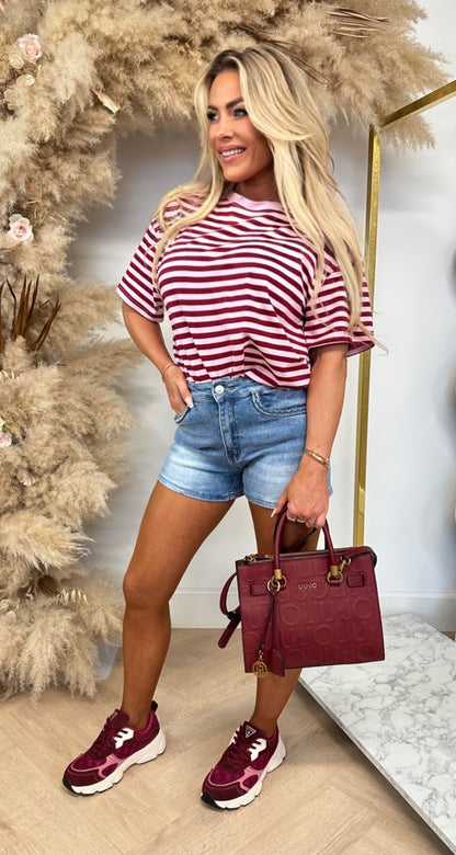 STRIPE TEE 357 BORDEAUX/PINK