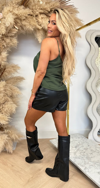 LOVIE SPAGHETTI LACE TOP ARMYGREEN