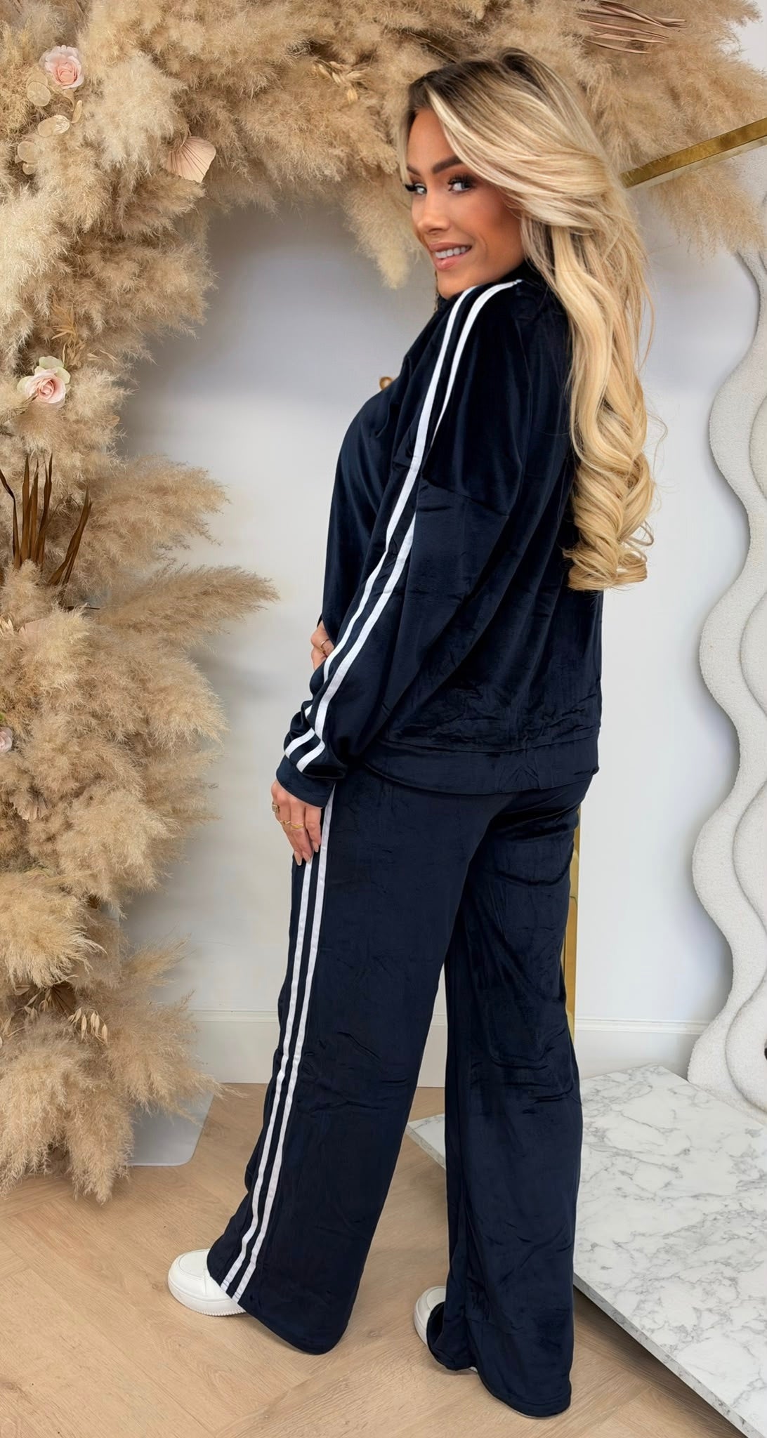 STRAIGHT LEG STRIPE VELVET SET 1021 NAVY