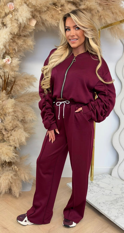 SMOCKED SLEEVE TWO PIECE SET BORDEAUX