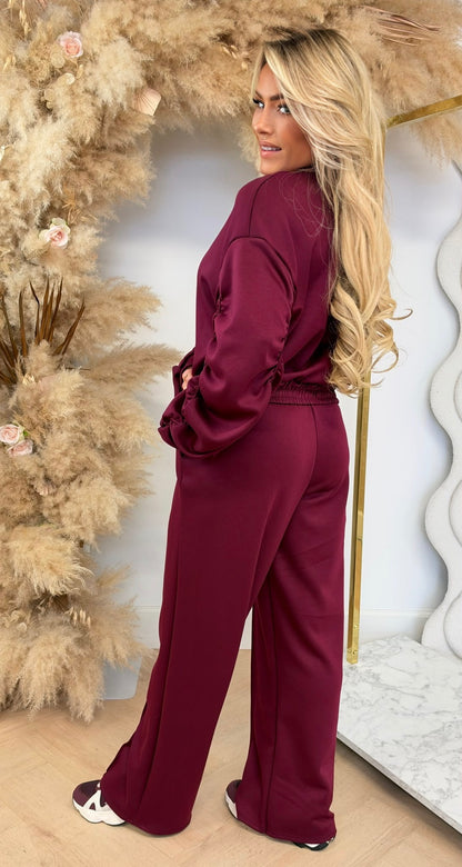 SMOCKED SLEEVE TWO PIECE SET BORDEAUX