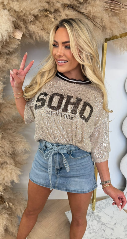 SEQUIN SOHO SHIRT CHOCO