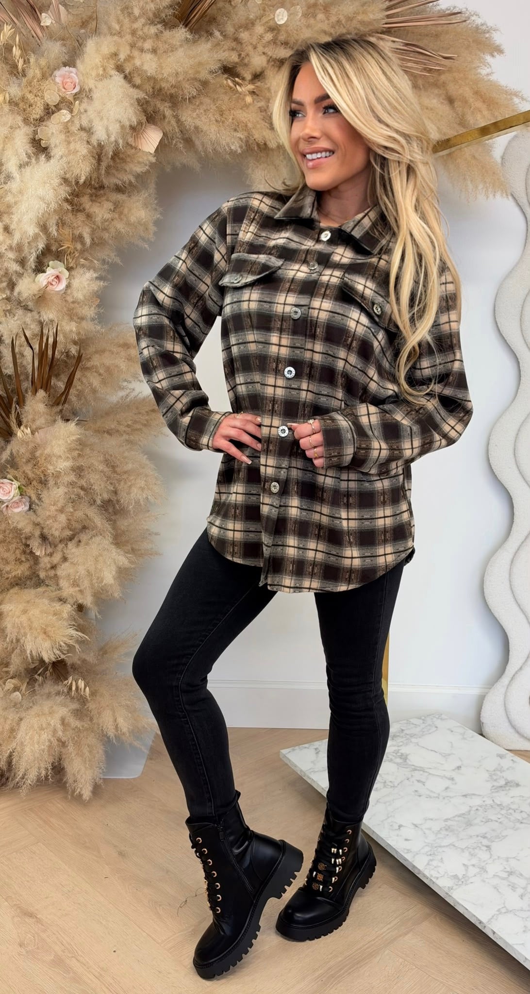 HARPER CHECK PRINT BLOUSE CHOCO