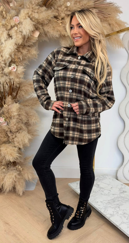 HARPER CHECK PRINT BLOUSE CHOCO