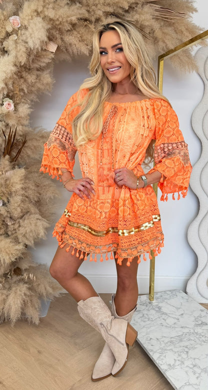 EVA LACE DRESS NEONORANGE