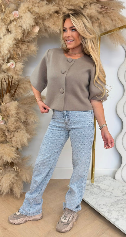 BIG BUTTON VESTJE TAUPE