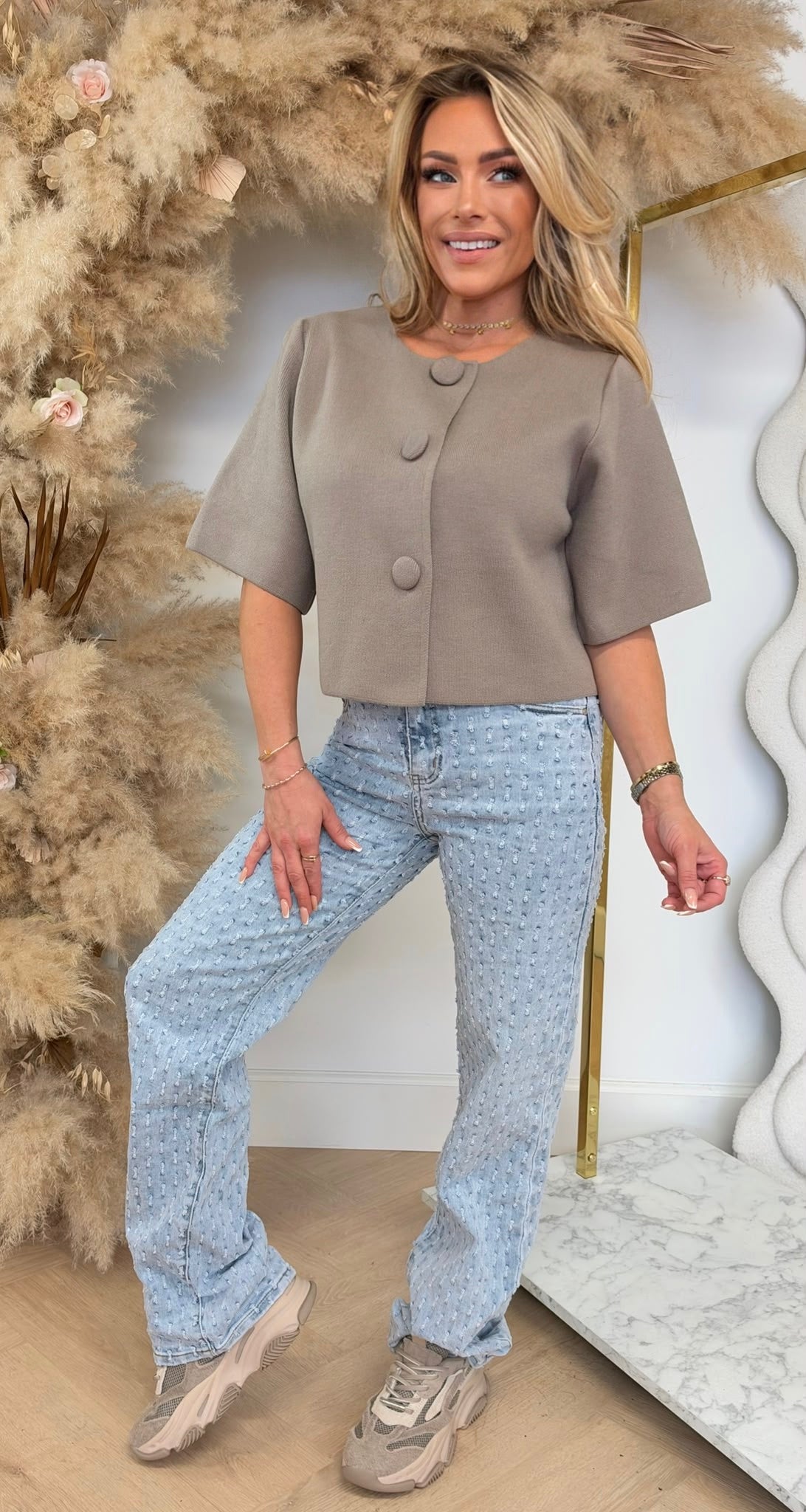 BIG BUTTON VESTJE TAUPE