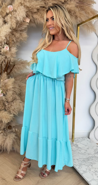 ARIA RUFFLE MAXI KLEID FUCHSIA