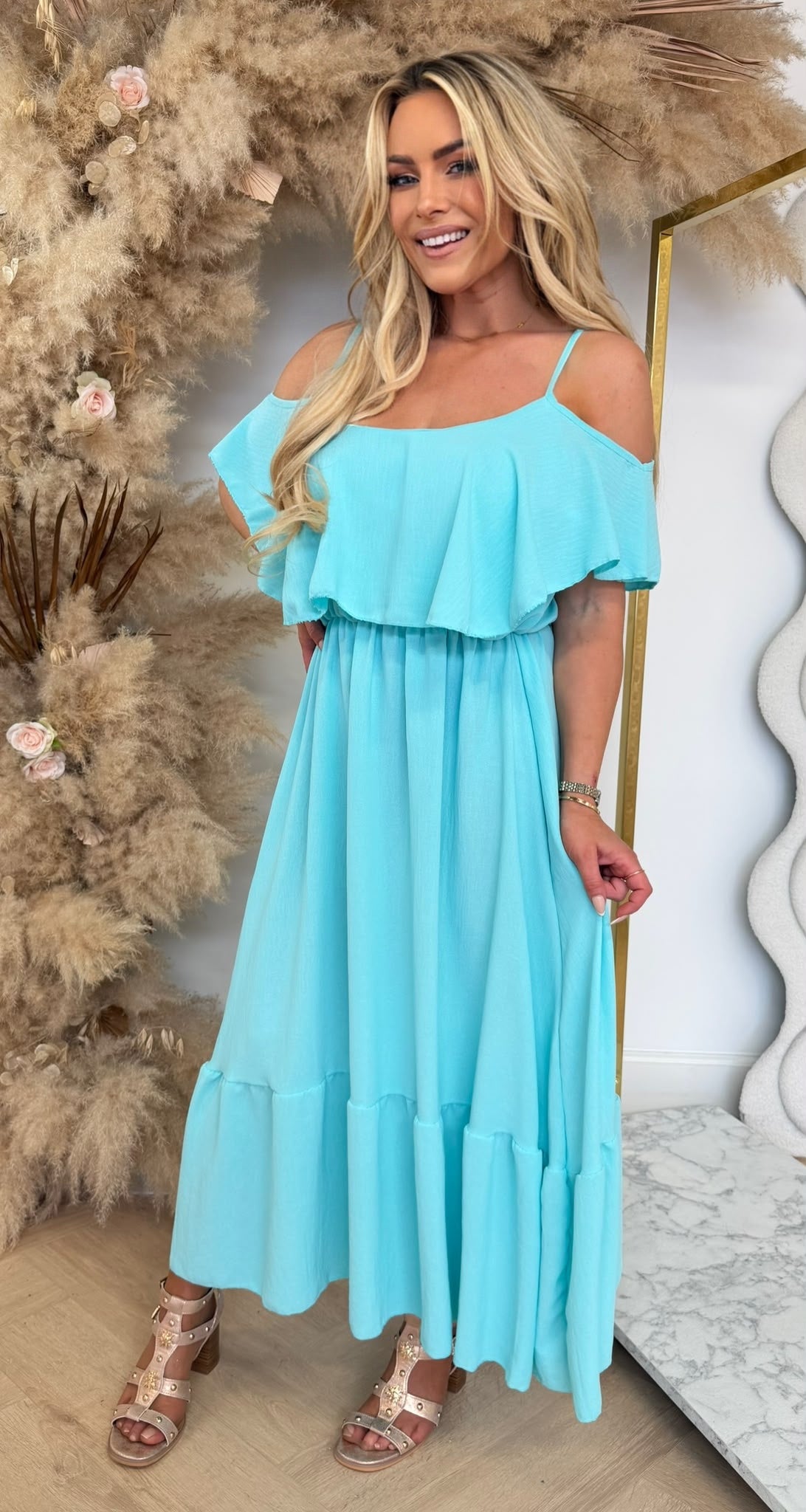 ARIA RUFFLE MAXI KLEID FUCHSIA