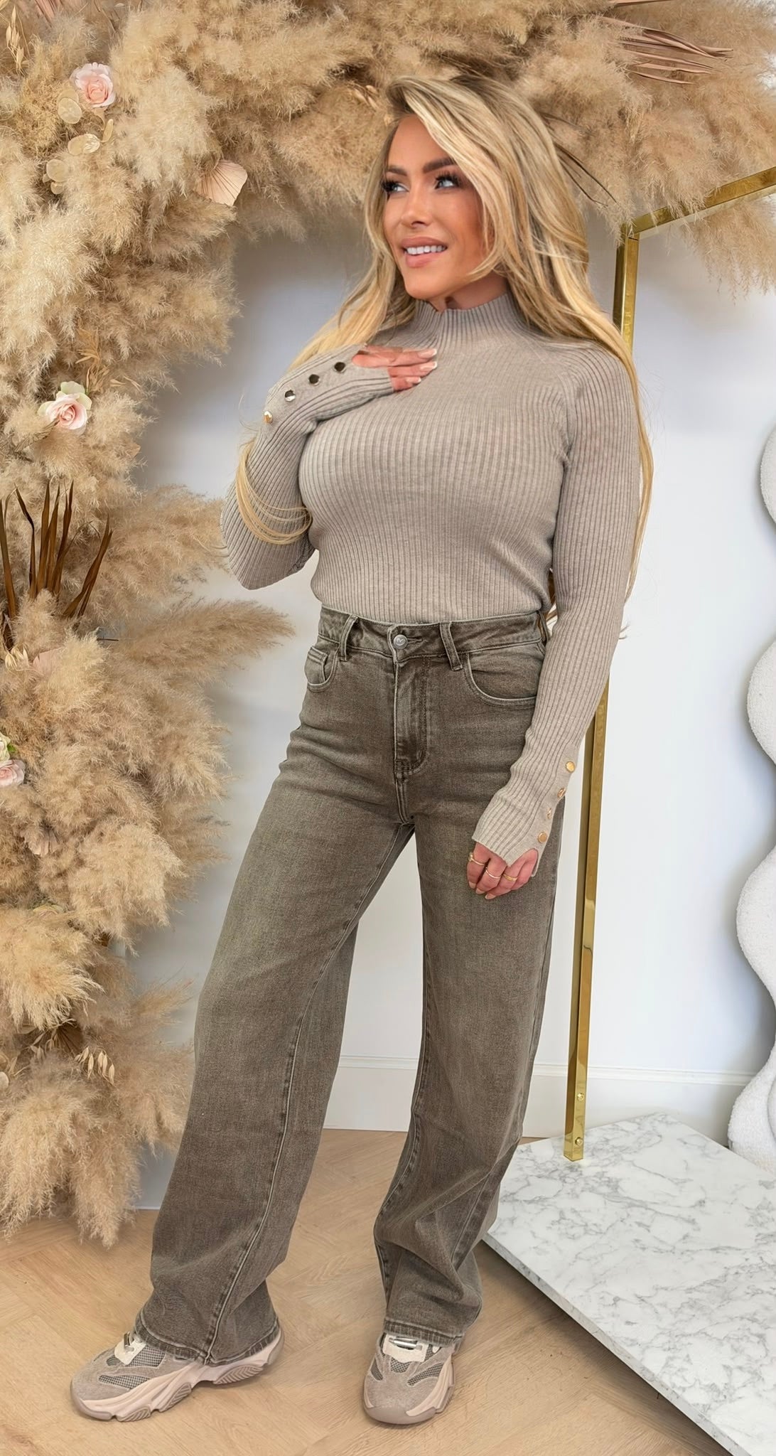 SMALL BUTTON RIB TOP 83568 BEIGE